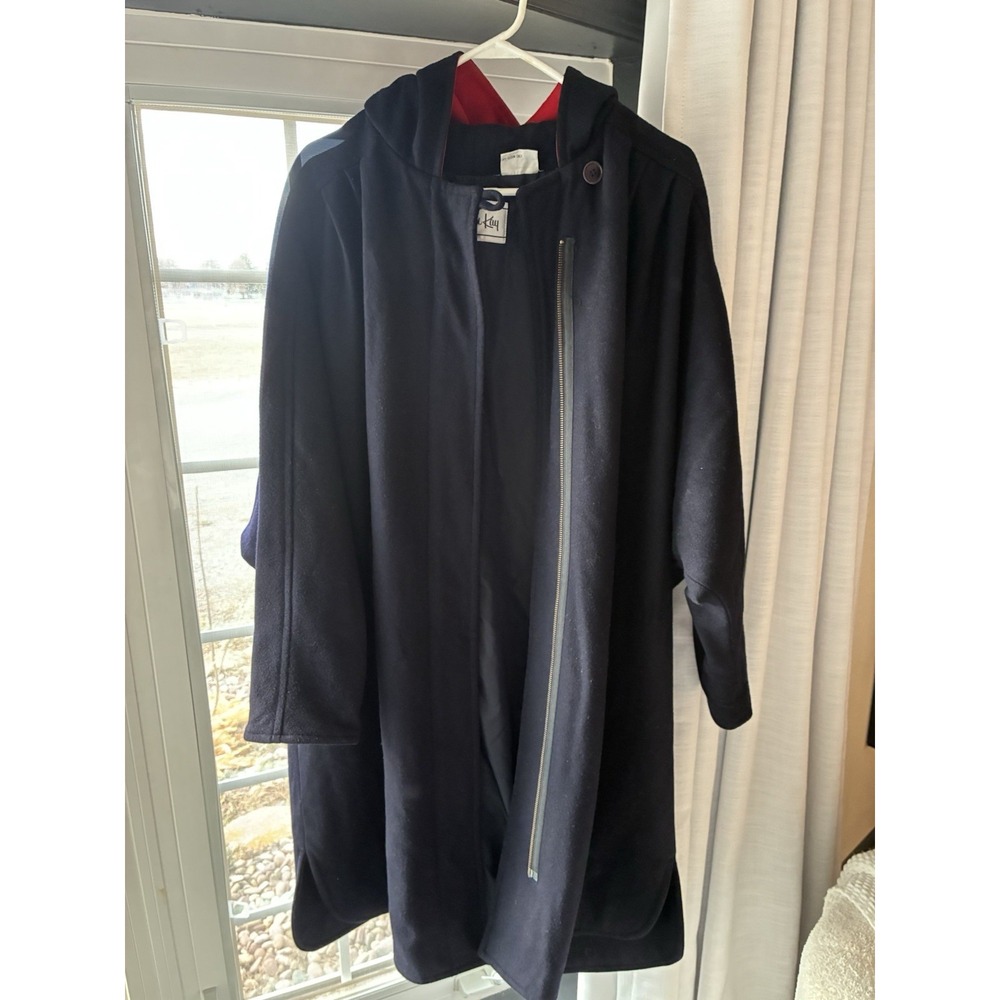 VTG Herman Kay Wool Blend Coat Navy Blue And‎ Red Women's Size Medium EUC